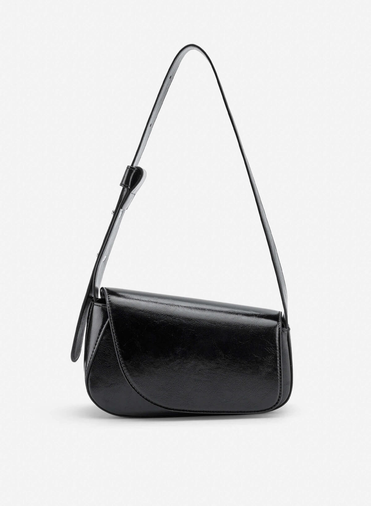 Asymmetric Fold-Over Shoulder Bag - MES 0281 - Black - VASCARA