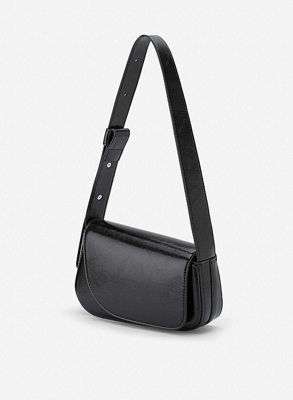 Asymmetric Fold-Over Shoulder Bag - MES 0281 - Black - VASCARA