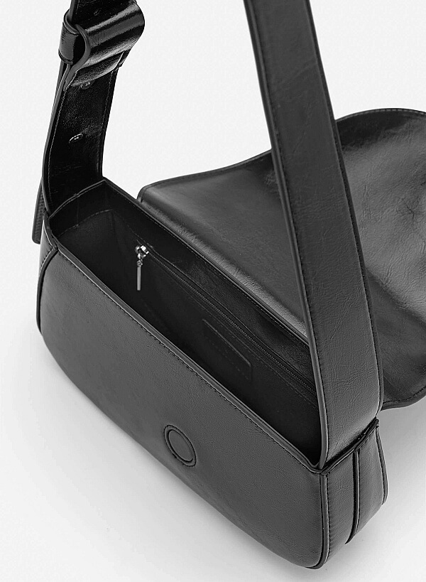 Asymmetric Fold-Over Shoulder Bag - MES 0281 - Black - VASCARA