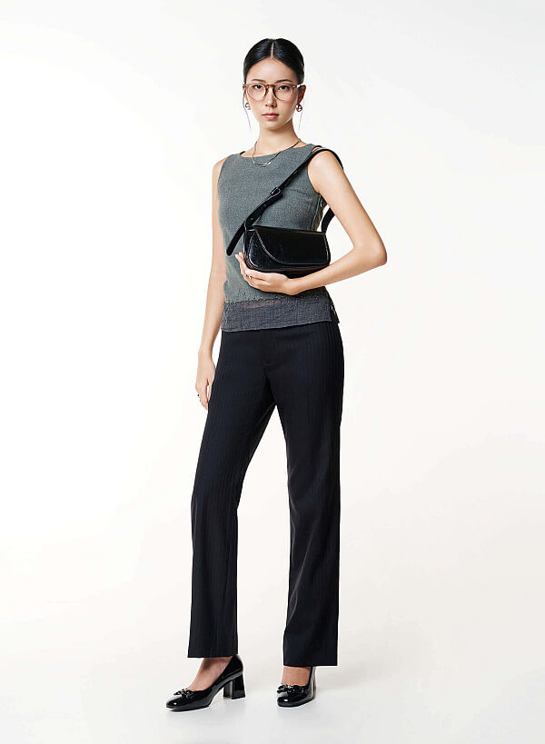 Asymmetric Fold-Over Shoulder Bag - MES 0281 - Black - VASCARA