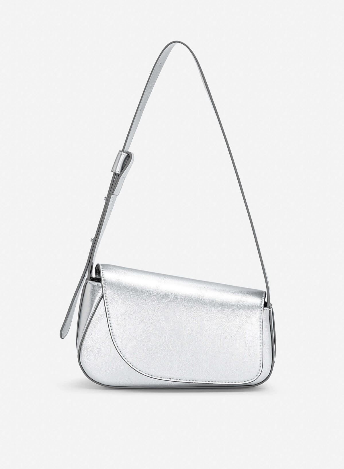 Asymmetric Fold-Over Shoulder Bag - MES 0281 - Silver - VASCARA