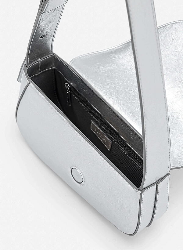 Asymmetric Fold-Over Shoulder Bag - MES 0281 - Silver - VASCARA