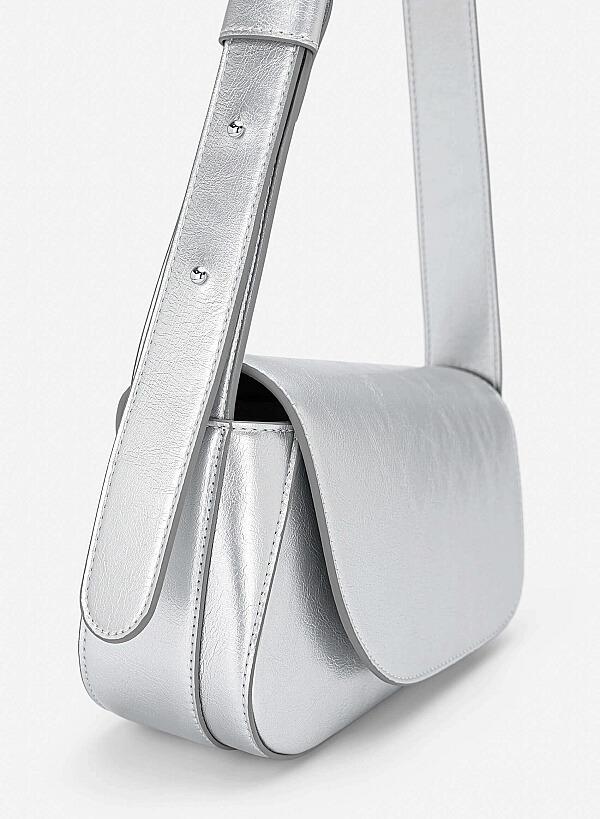Asymmetric Fold-Over Shoulder Bag - MES 0281 - Silver - VASCARA