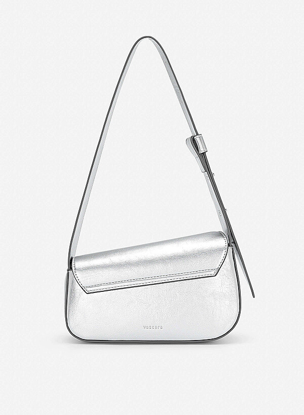 Asymmetric Fold-Over Shoulder Bag - MES 0281 - Silver - VASCARA