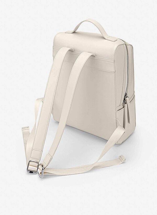 Basic Front Zipper Pocket Backpack - BAK 0213 - Cream - VASCARA