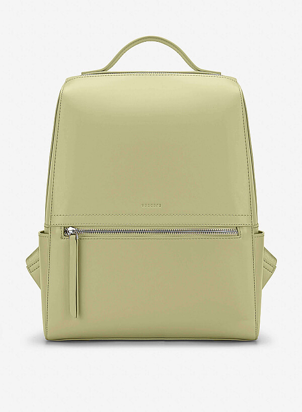 Basic Front Zipper Pocket Backpack - BAK 0213 - Light Green