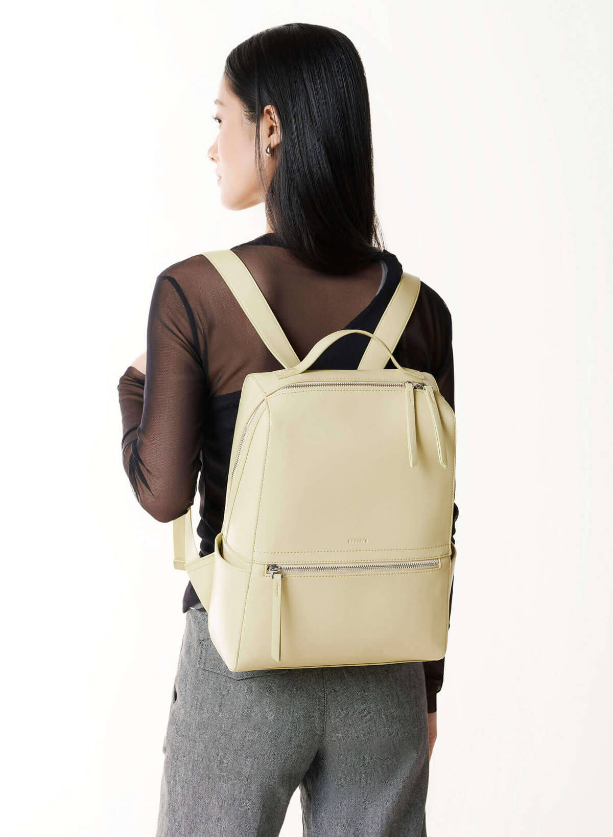 Basic Front Zipper Pocket Backpack - BAK 0213 - Light Green - vascara.com