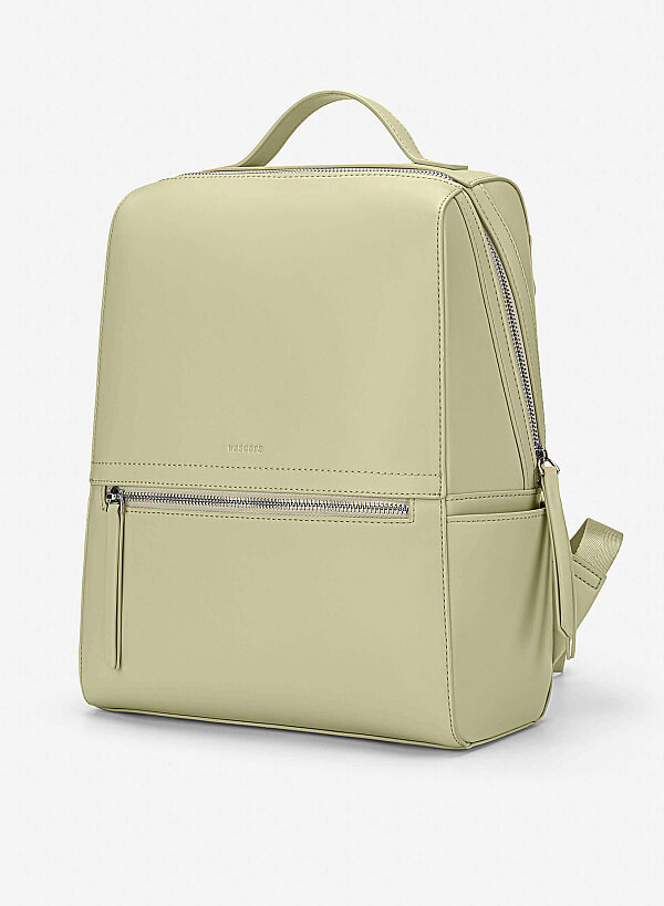 Basic Front Zipper Pocket Backpack - BAK 0213 - Light Green - VASCARA