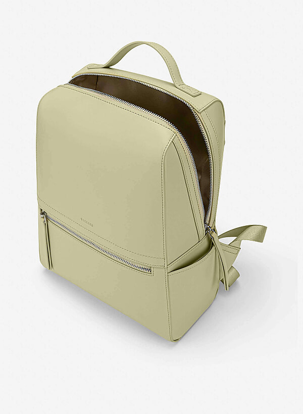 Basic Front Zipper Pocket Backpack - BAK 0213 - Light Green - VASCARA
