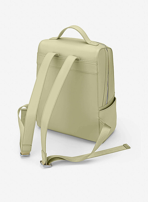 Basic Front Zipper Pocket Backpack - BAK 0213 - Light Green - VASCARA