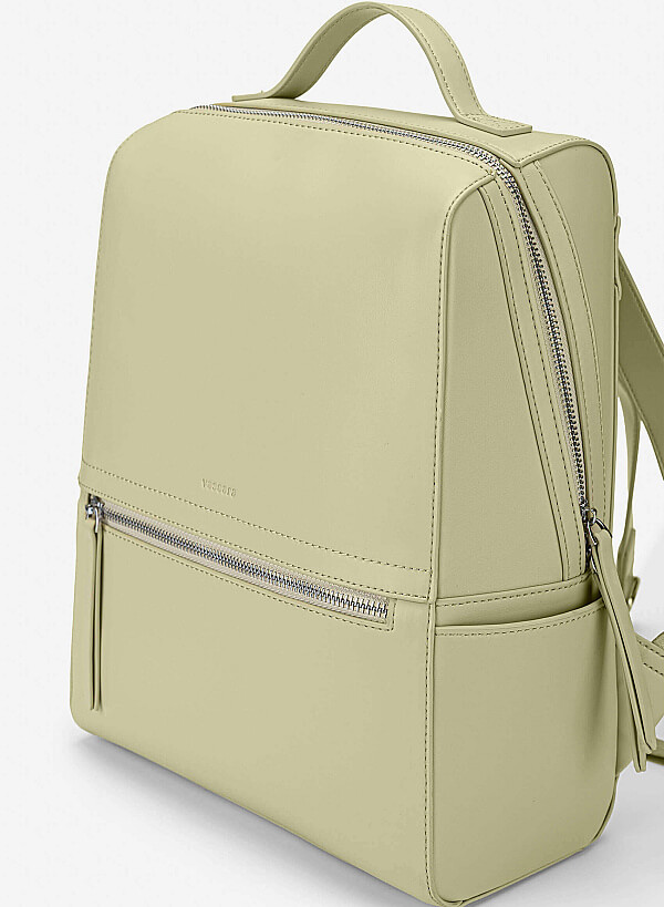 Basic Front Zipper Pocket Backpack - BAK 0213 - Light Green - VASCARA