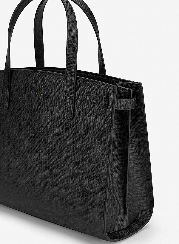 Basic Trapezoid-Shaped Handbag - TTE 0194 - Black - VASCARA