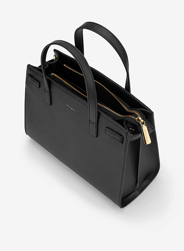 Basic Trapezoid-Shaped Handbag - TTE 0194 - Black - VASCARA