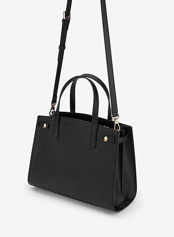 Basic Trapezoid-Shaped Handbag - TTE 0194 - Black - VASCARA