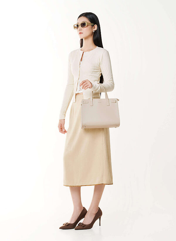 Basic Trapezoid-Shaped Handbag - TTE 0194 - Cream - VASCARA