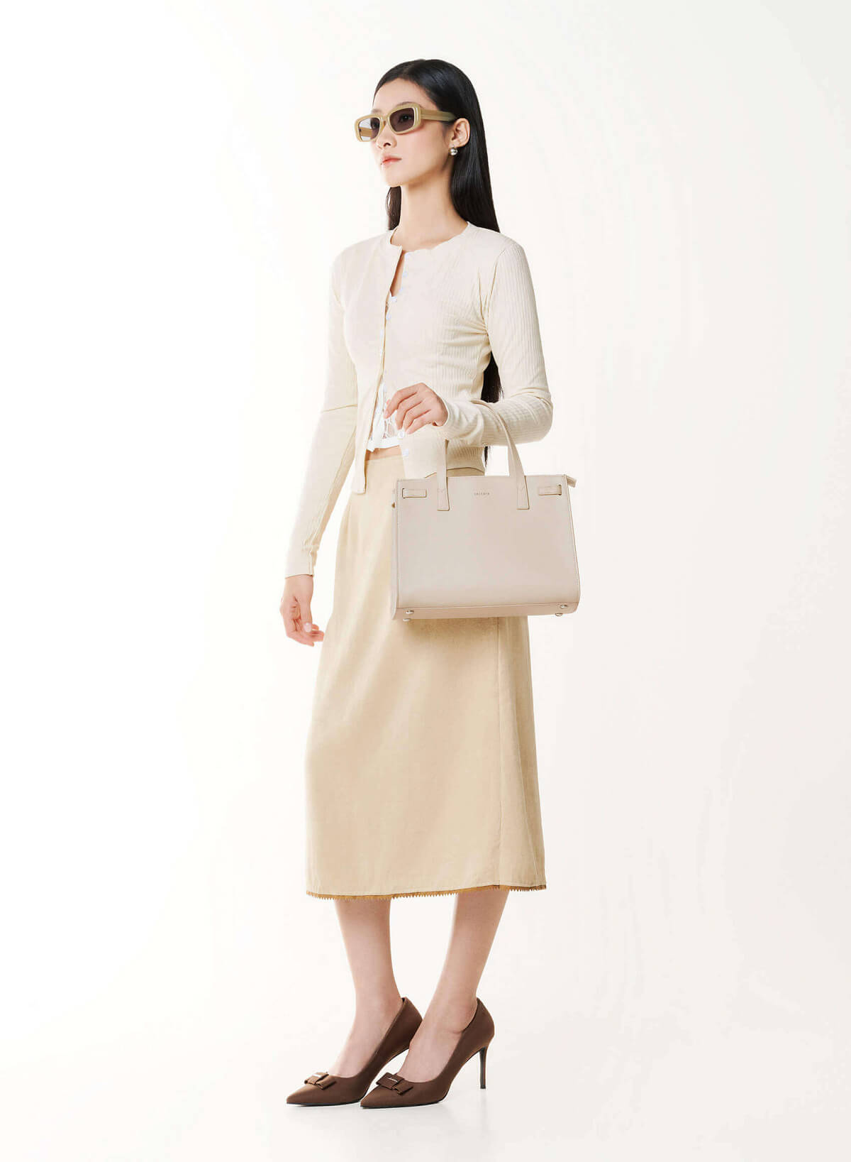 Basic Trapezoid-Shaped Handbag - TTE 0194 - Cream - vascara.com