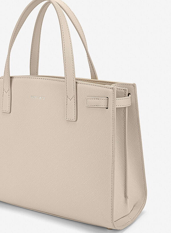 Basic Trapezoid-Shaped Handbag - TTE 0194 - Cream - VASCARA