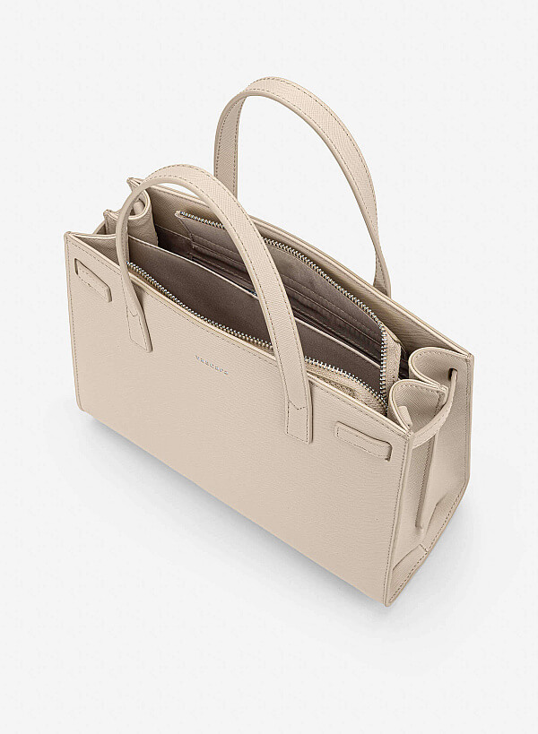 Basic Trapezoid-Shaped Handbag - TTE 0194 - Cream - VASCARA