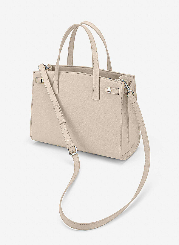 Basic Trapezoid-Shaped Handbag - TTE 0194 - Cream - VASCARA
