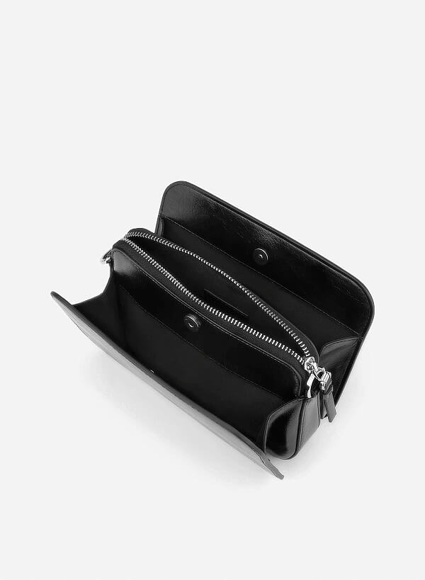 Basic Two-Pocket Crossbody Bag - MES 0270 - Black - VASCARA