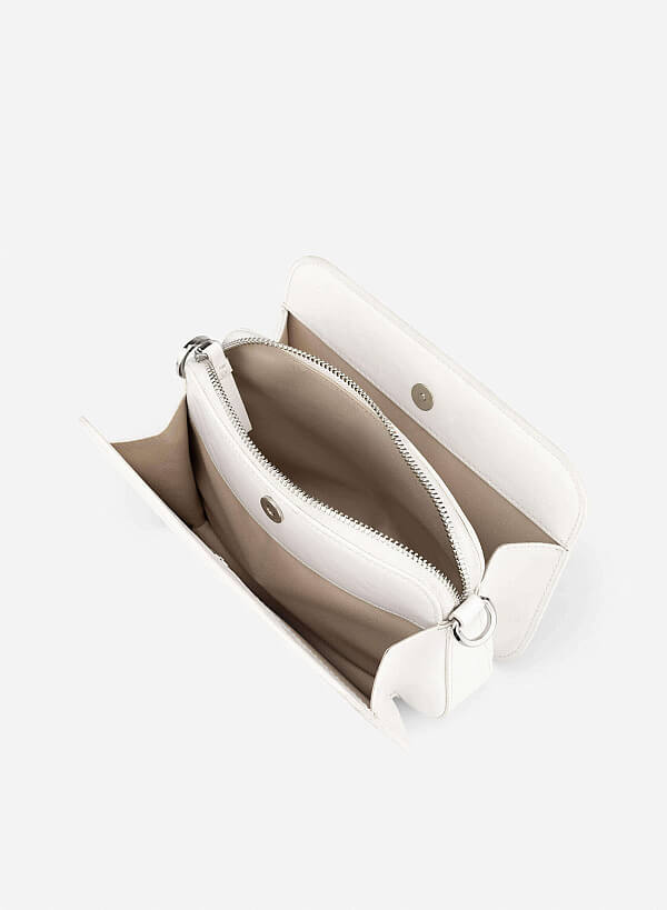 Basic Two-Pocket Crossbody Bag - MES 0270 - White - VASCARA