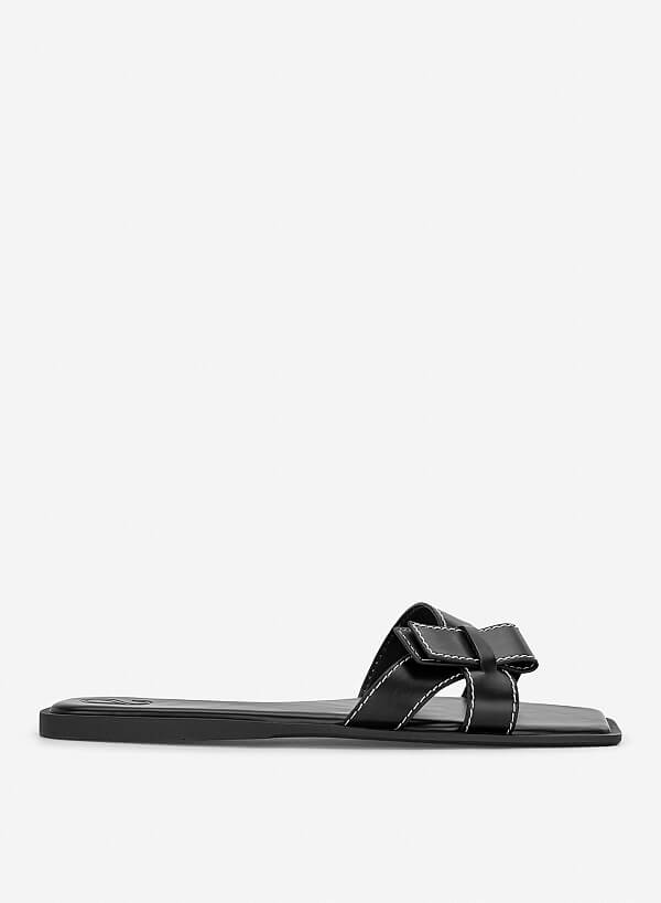 Bow-Strap Slide Slippers - FLI 0211 - Black