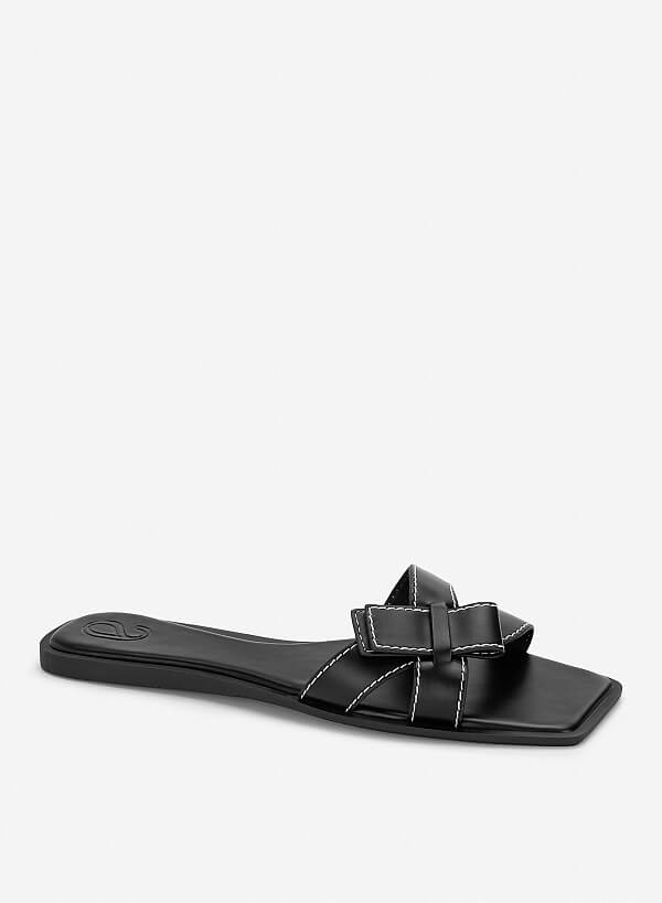 Bow-Strap Slide Slippers - FLI 0211 - Black - VASCARA