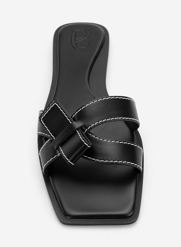 Bow-Strap Slide Slippers - FLI 0211 - Black - VASCARA