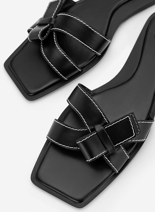 Bow-Strap Slide Slippers - FLI 0211 - Black - VASCARA