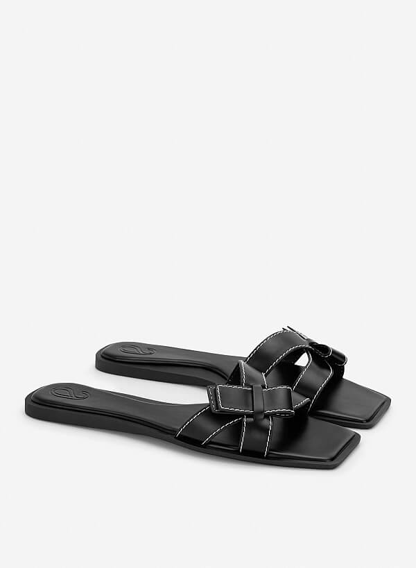 Bow-Strap Slide Slippers - FLI 0211 - Black - VASCARA