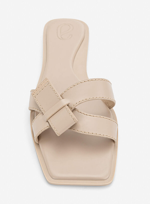 Bow-Strap Slide Slippers - FLI 0211 - Cream - VASCARA