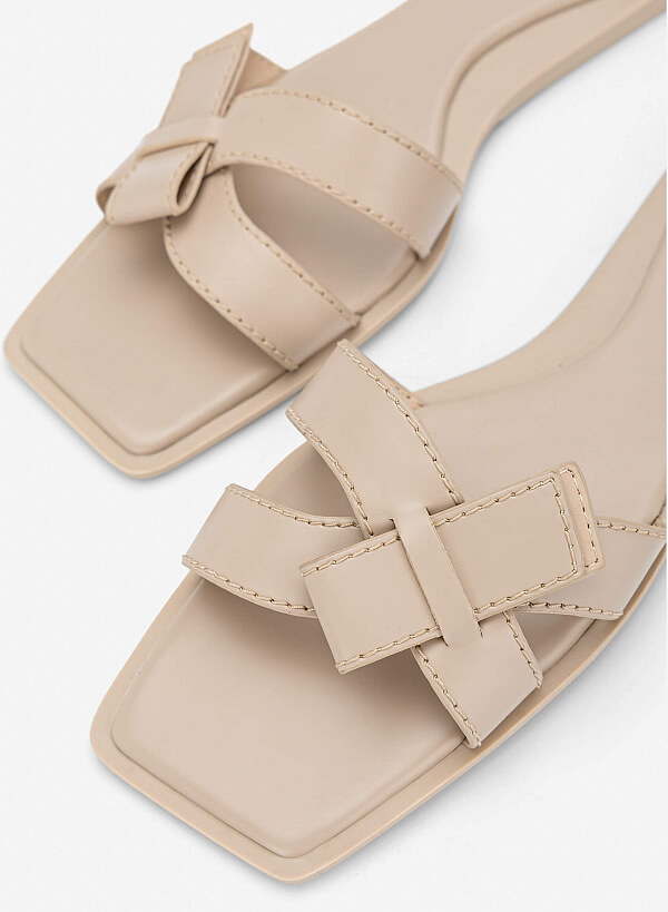 Bow-Strap Slide Slippers - FLI 0211 - Cream - VASCARA