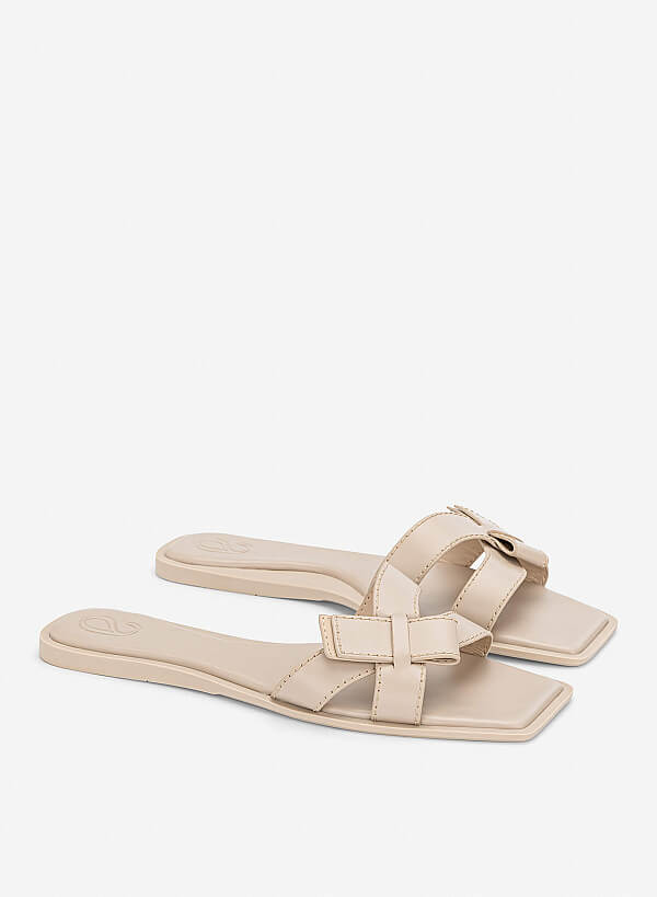 Bow-Strap Slide Slippers - FLI 0211 - Cream - VASCARA