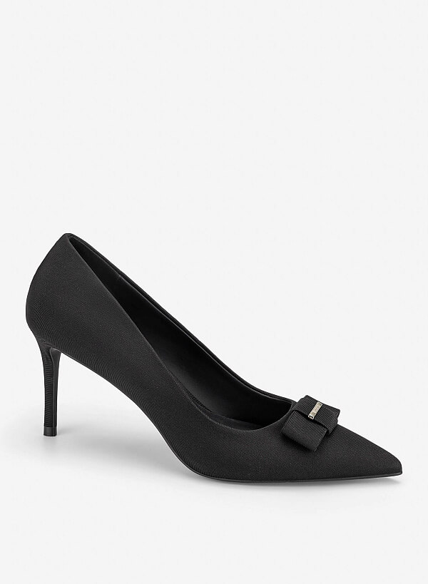 Bow Tie Décor Pointed Toe Pumps - HIG 0728 - Black - VASCARA