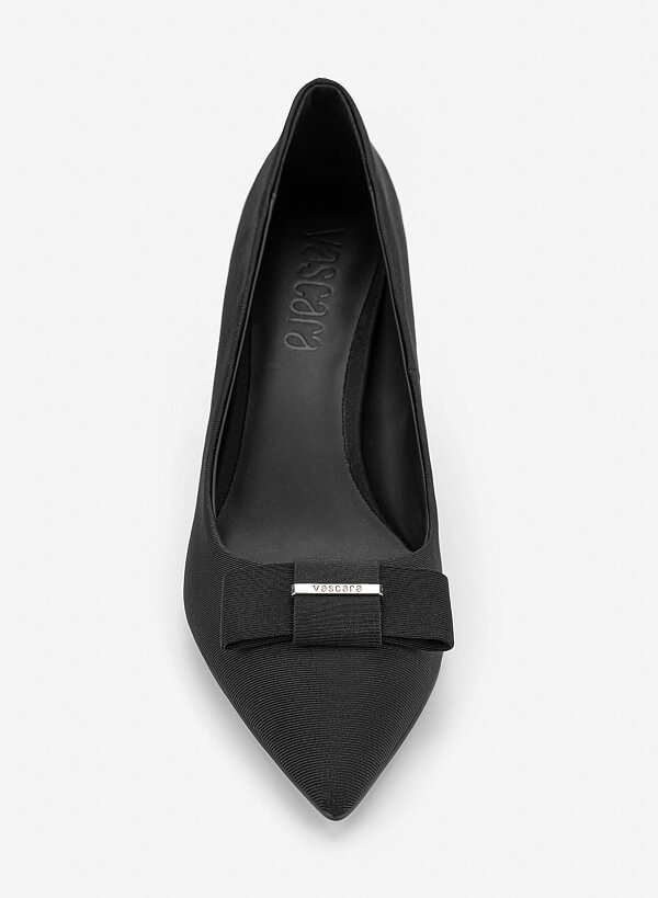 Bow Tie Décor Pointed Toe Pumps - HIG 0728 - Black - VASCARA