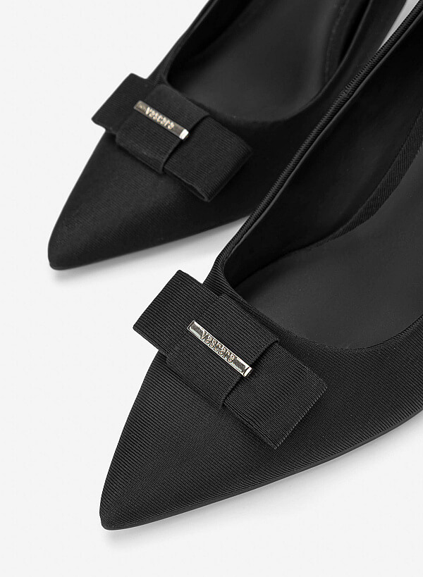 Bow Tie Décor Pointed Toe Pumps - HIG 0728 - Black - VASCARA