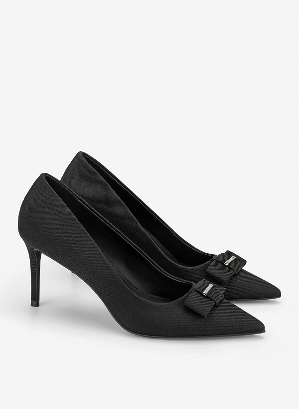 Bow Tie Décor Pointed Toe Pumps - HIG 0728 - Black - VASCARA