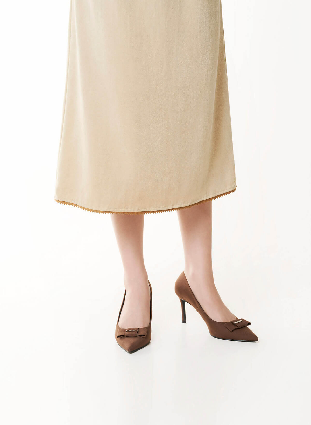 Bow Tie Décor Pointed Toe Pumps - HIG 0728 - Dark Brown - vascara.com