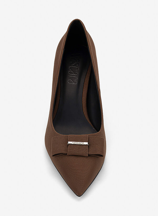 Bow Tie Décor Pointed Toe Pumps - HIG 0728 - Dark Brown - VASCARA