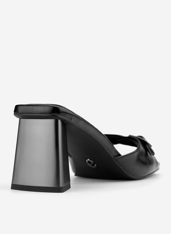 Buckle Block Heel Mules - MUL 0220 - Black - VASCARA