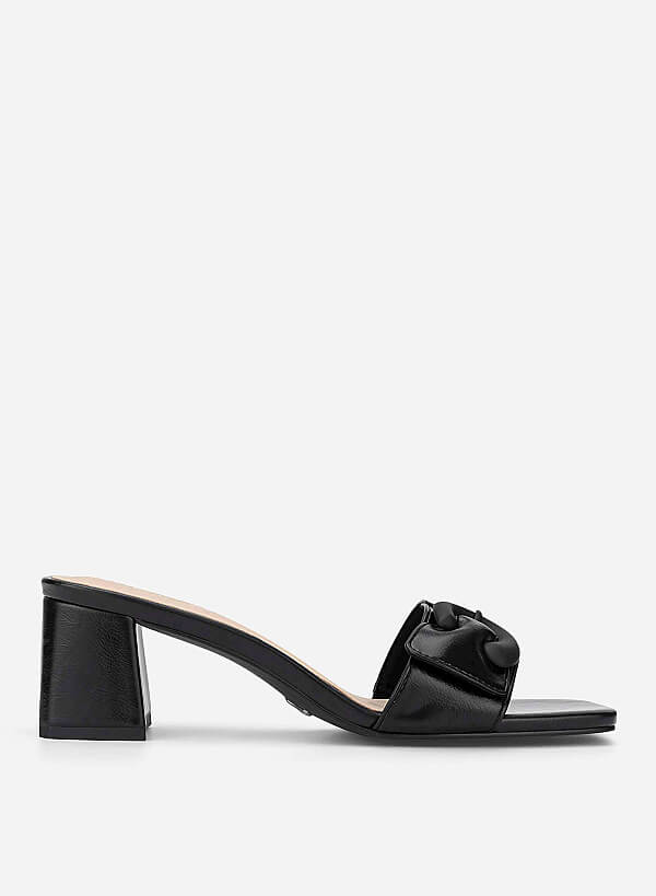 Buckle Detail Block Heel Mules - MUL 0223 - Black