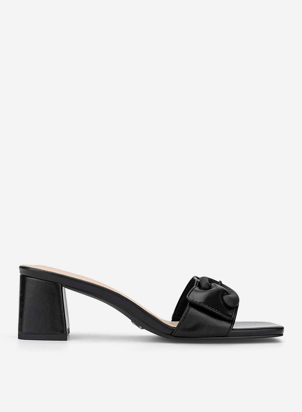Buckle Detail Block Heel Mules - MUL 0223 - Black - VASCARA