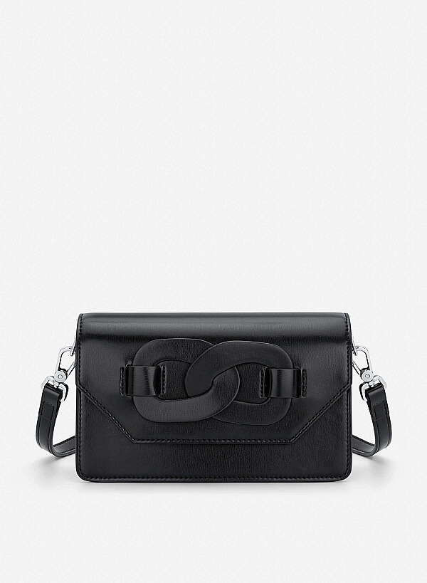Chain-Link Detail Crossbody Bag - MES 0284 - Black