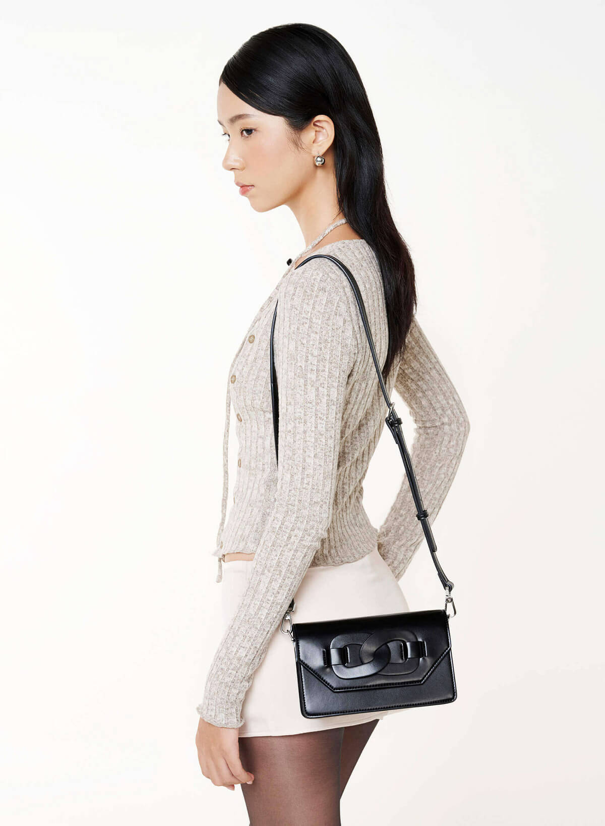 Chain-Link Detail Crossbody Bag - MES 0284 - Black - vascara.com