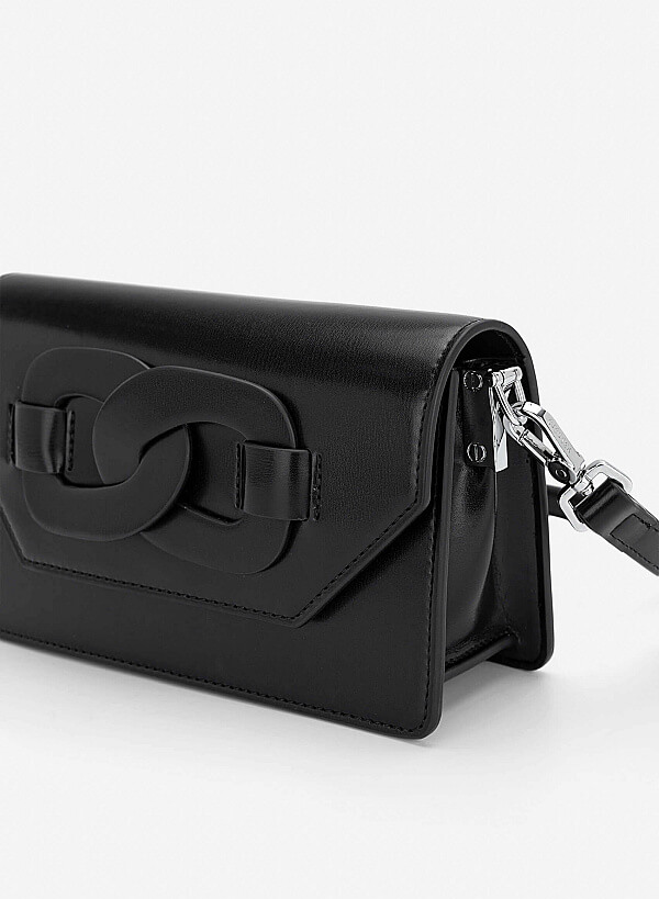 Chain-Link Detail Crossbody Bag - MES 0284 - Black - VASCARA