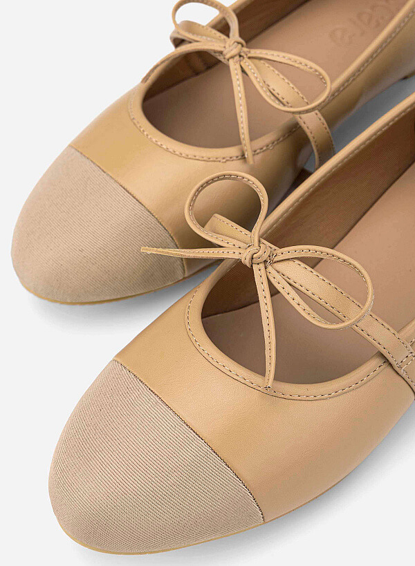 Classic Bow Ballerina Mary Janes - SLI 0439 - Beige - VASCARA