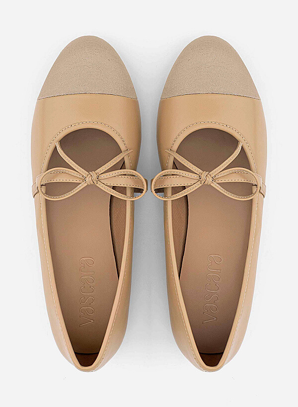 Classic Bow Ballerina Mary Janes - SLI 0439 - Beige - VASCARA
