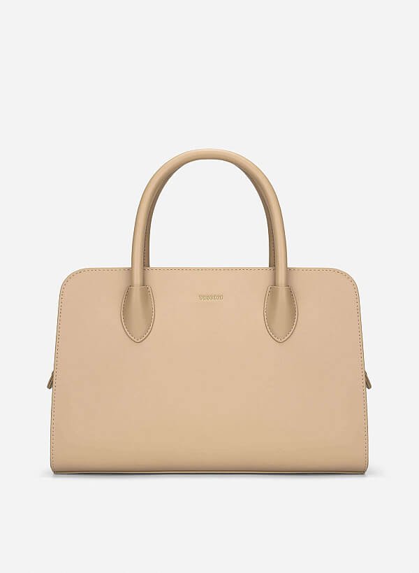 Contrast Faux Leather Detailing Handbag - TTE 0193 - Beige