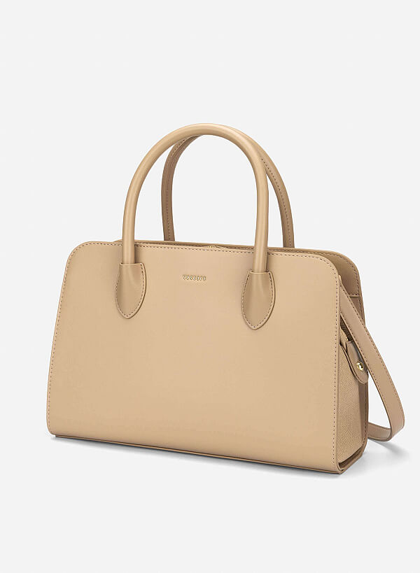 Contrast Faux Leather Detailing Handbag - TTE 0193 - Beige - VASCARA