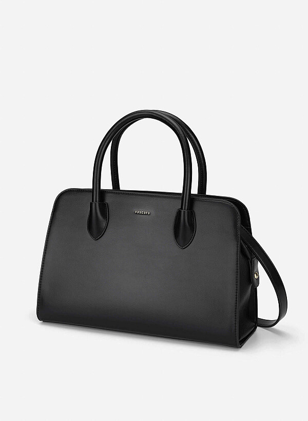 Contrast Faux Leather Detailing Handbag - TTE 0193 - Black - VASCARA